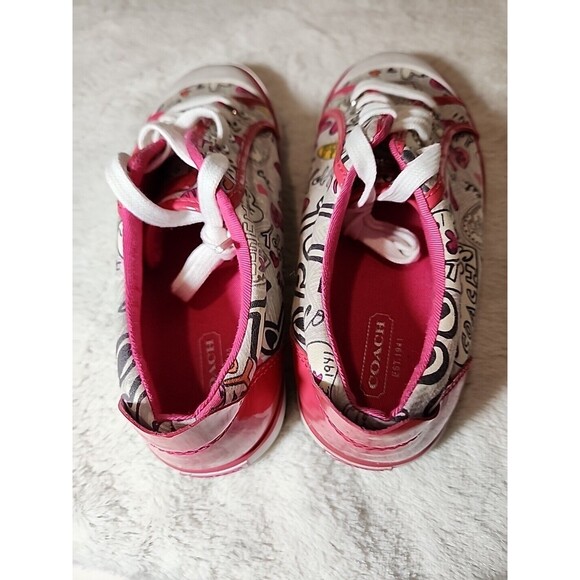 COACH Shoes Sneakers Womens 8 M Barrett‎ Poppy Pink Floral Script Designer Logo - Picture 3 of 11